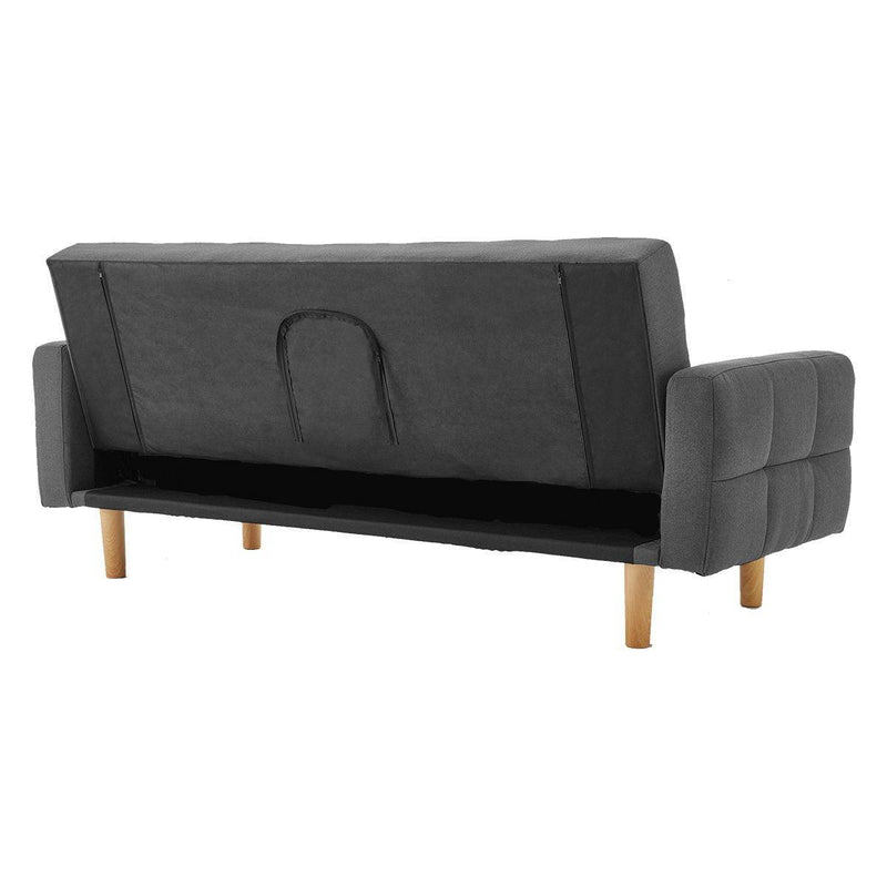 Sarantino 3-Seater Fabric Sofa Bed Futon - Dark Grey - John Cootes