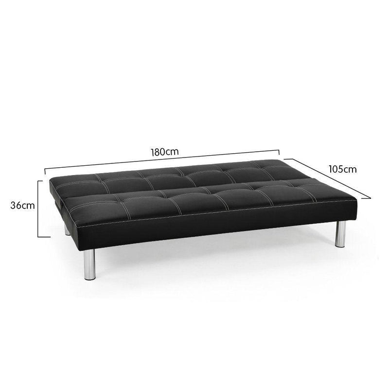 Sarantino 3 Seater Faux Leather Sofa Bed Couch - Black - John Cootes