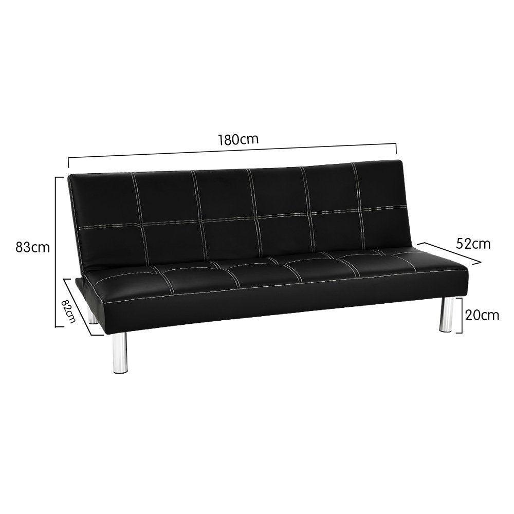 Sarantino 3 Seater Faux Leather Sofa Bed Couch - Black - John Cootes