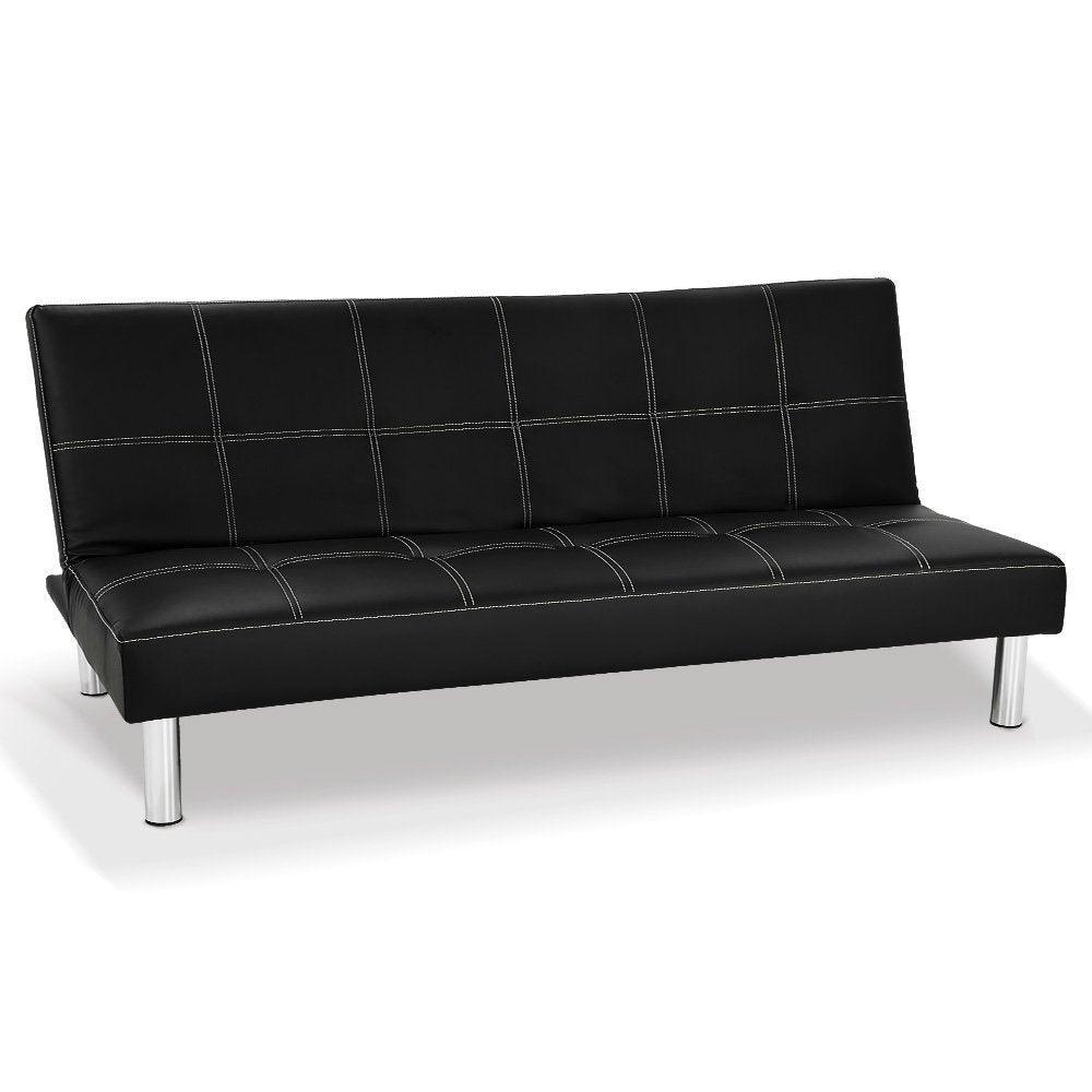 Sarantino 3 Seater Faux Leather Sofa Bed Couch - Black - John Cootes