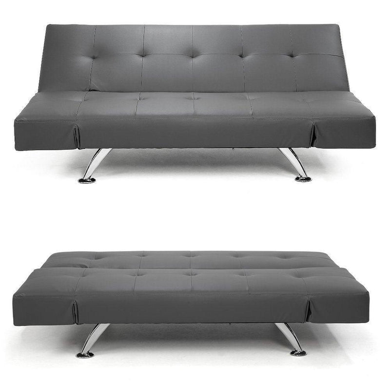 Sarantino 3 Seater Faux Leather Sofa Bed Lounge - Grey - John Cootes