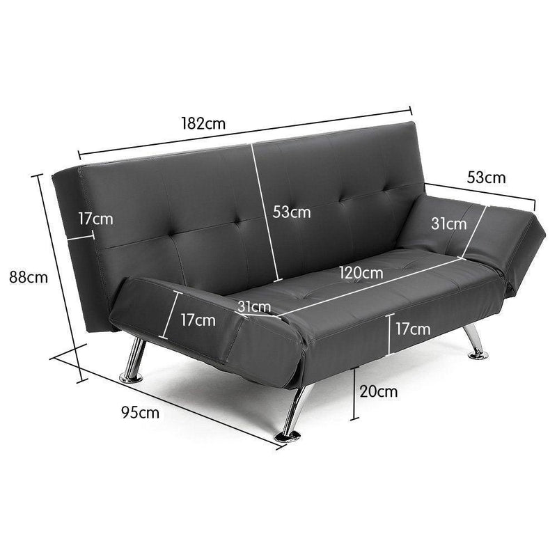 Sarantino 3 Seater Faux Leather Sofa Bed Lounge - Grey - John Cootes