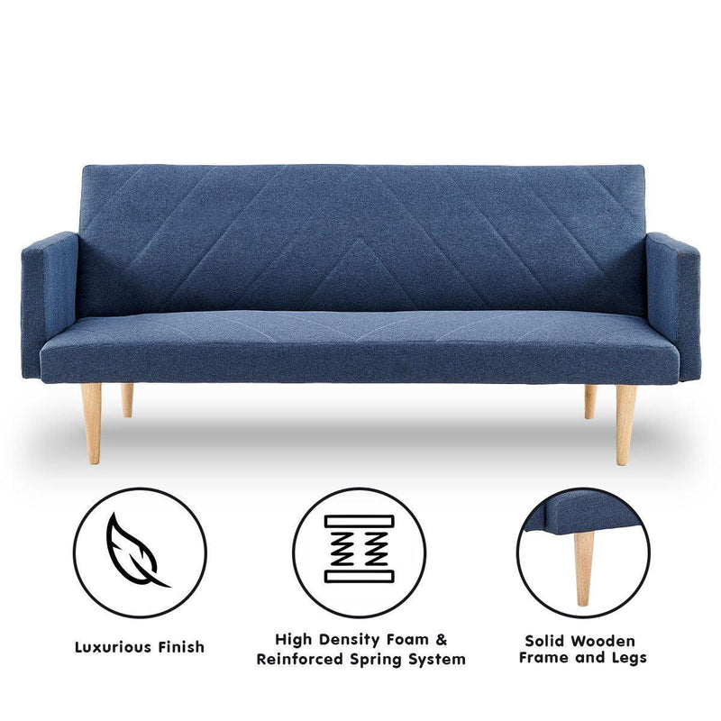 Sarantino 3-Seater Faux Linen Sofa Bed Couch - Blue - John Cootes