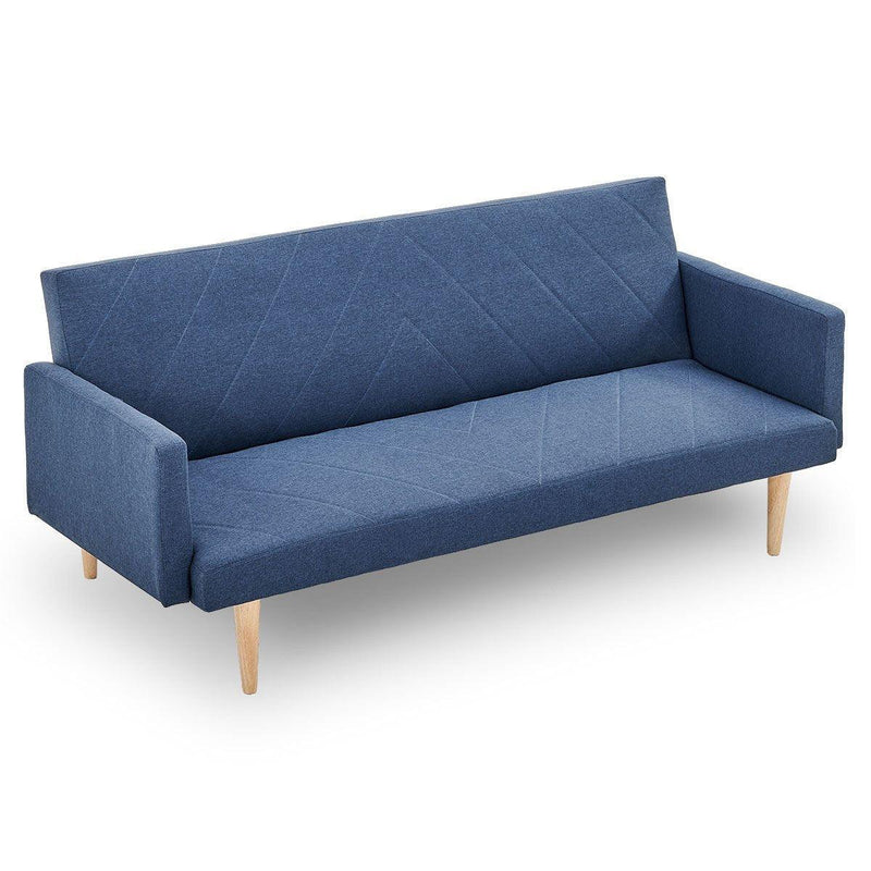 Sarantino 3-Seater Faux Linen Sofa Bed Couch - Blue - John Cootes