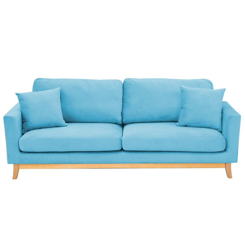 Sarantino 3 Seater Faux Velvet Wooden Sofa Bed Couch Furniture - Blue - John Cootes