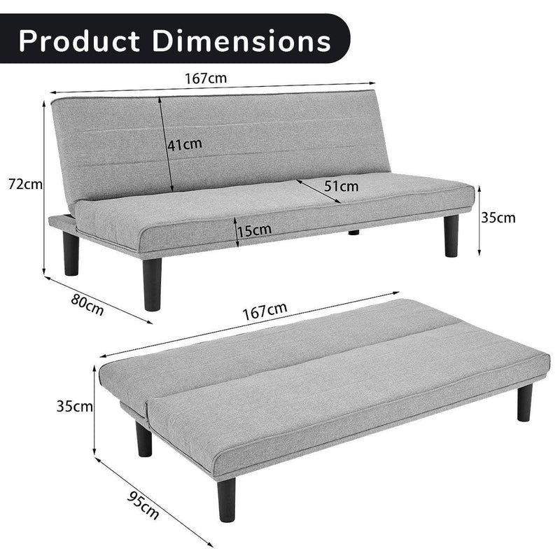 Sarantino 3 Seater Futon Modular Linen Sofa Bed Couch - Light Grey - John Cootes