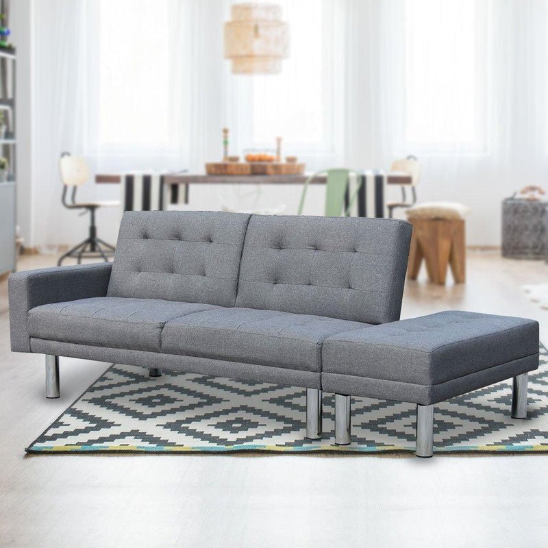 Sarantino 3 Seater Linen Sofa Bed Convertible Couch with Ottoman Grey - John Cootes