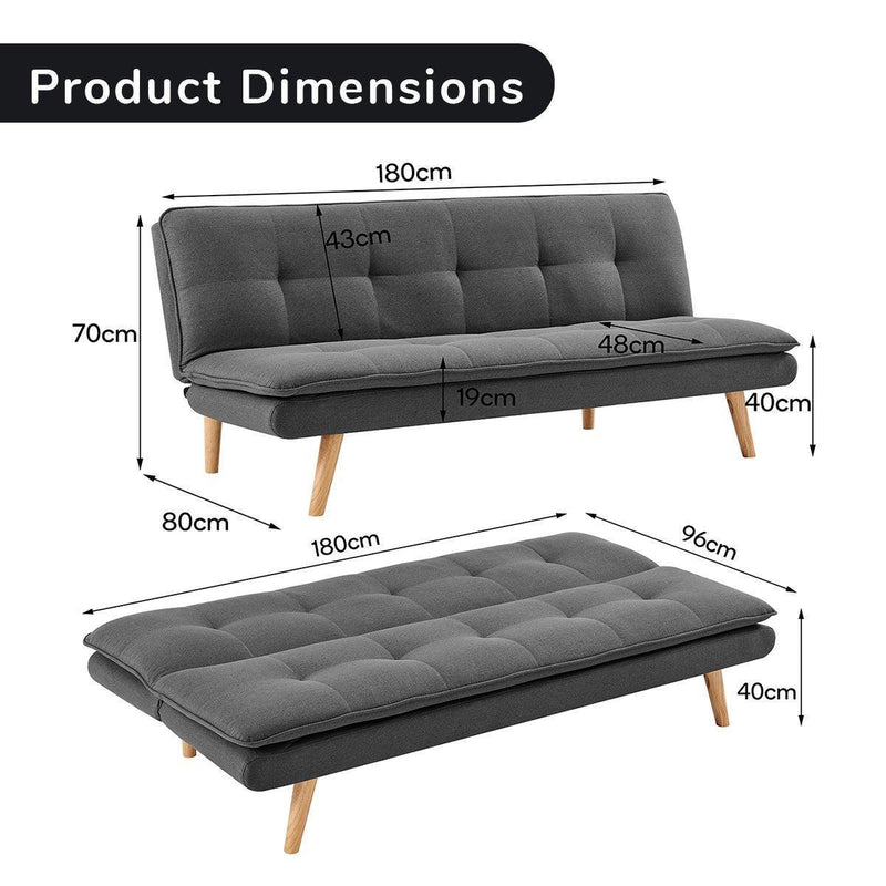 Sarantino 3 Seater Linen Sofa Bed Couch Lounge Futon - Dark Grey - John Cootes