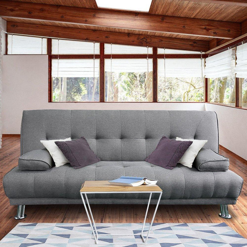 Sarantino 3 Seater Linen Sofa Bed Couch Lounge Futon - Light Grey - John Cootes