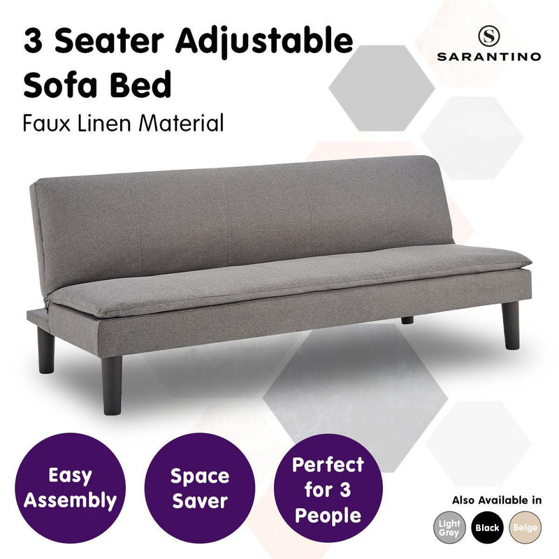Sarantino 3 Seater Modular Faux Linen Fabric Sofa Bed Couch -Dark Grey - John Cootes