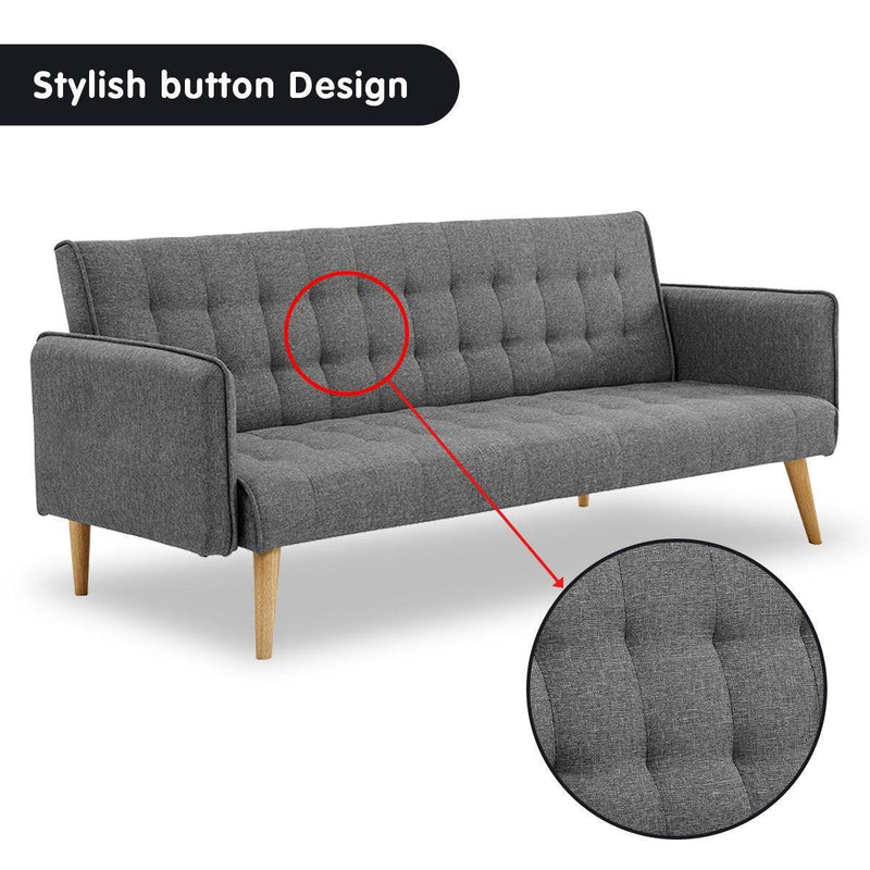 Sarantino 3 Seater Modular Linen Fabric Sofa Bed Couch Armrest Grey - John Cootes