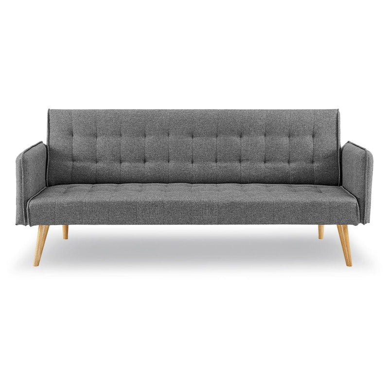 Sarantino 3 Seater Modular Linen Fabric Sofa Bed Couch Armrest Grey - John Cootes