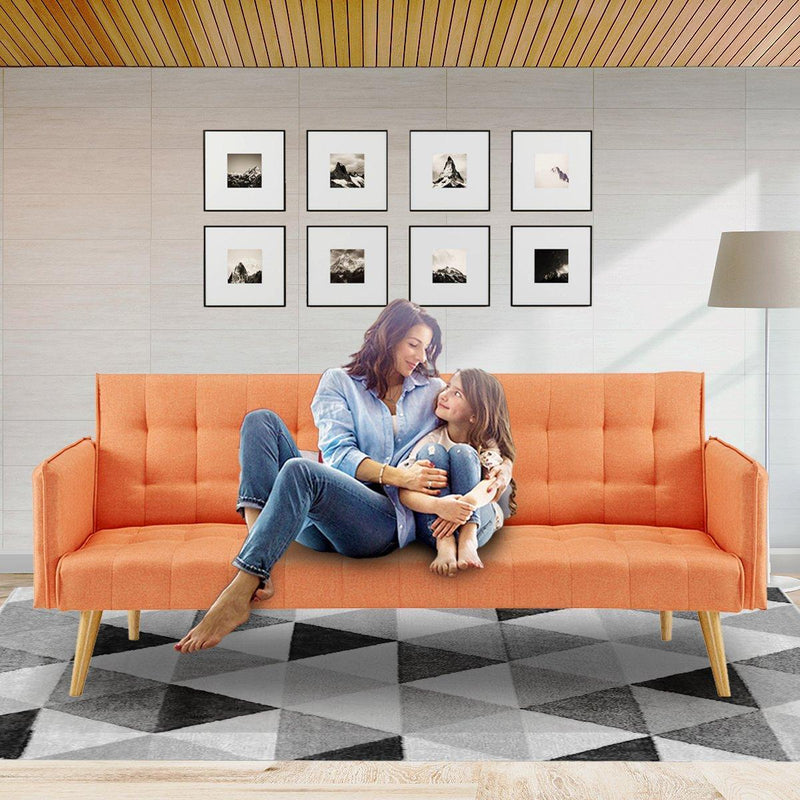 Sarantino 3 Seater Modular Linen Fabric Sofa Bed Couch Armrest Orange - John Cootes