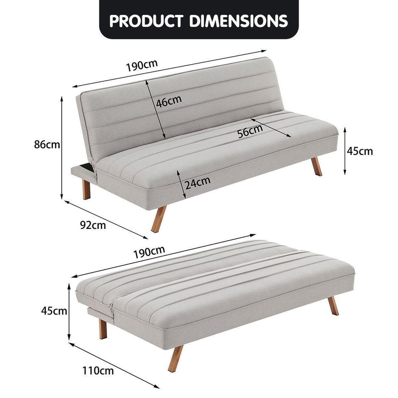 Sarantino 3 Seater Modular Linen Fabric Sofa Bed Couch Futon - Beige - John Cootes