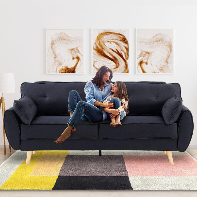 Sarantino 3 Seater Modular Linen Fabric Sofa Bed Couch Futon - Black - John Cootes