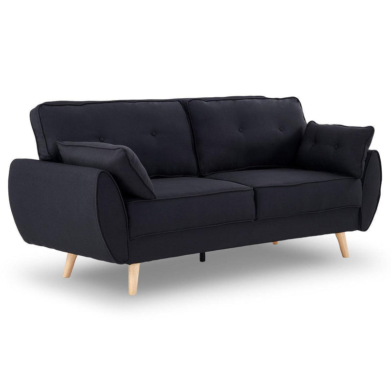 Sarantino 3 Seater Modular Linen Fabric Sofa Bed Couch Futon - Black - John Cootes