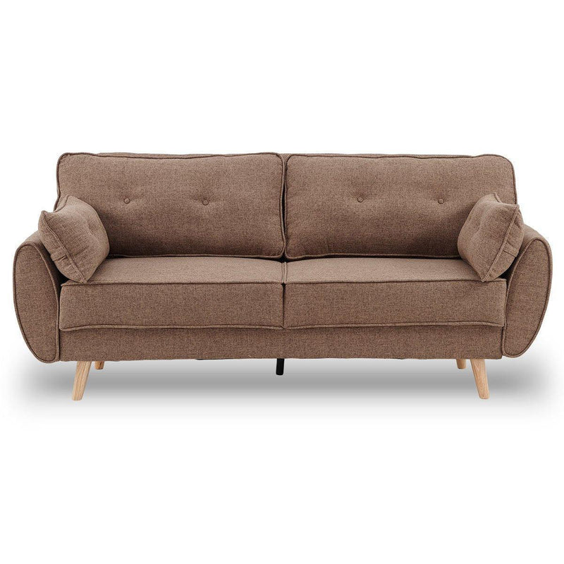 Sarantino 3 Seater Modular Linen Fabric Sofa Bed Couch Futon - Brown - John Cootes
