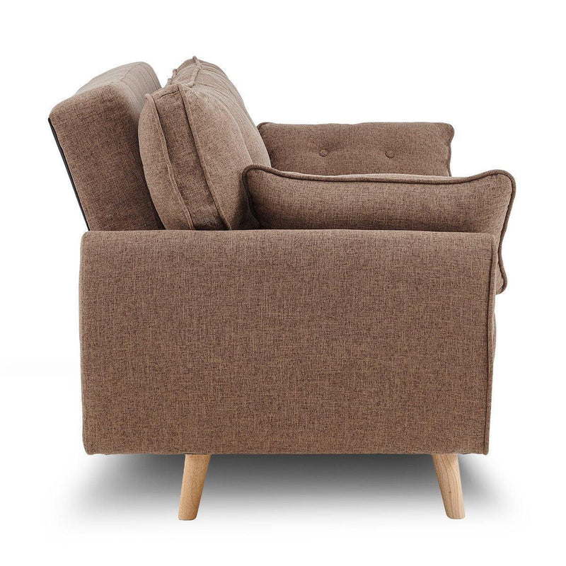Sarantino 3 Seater Modular Linen Fabric Sofa Bed Couch Futon - Brown - John Cootes