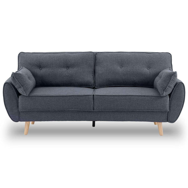 Sarantino 3 Seater Modular Linen Fabric Wood Sofa Bed Couch- Dark Grey - John Cootes