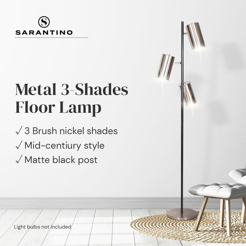 Sarantino 3-Shade Metal Floor Lamp Nickel & Matte Black Finish - John Cootes