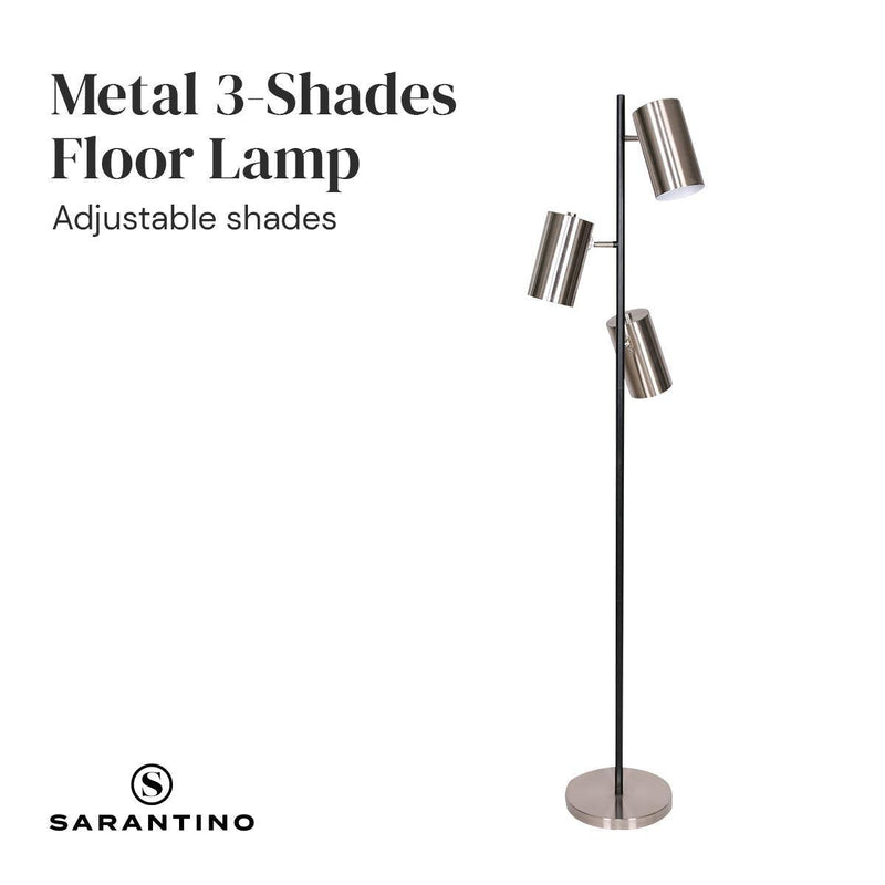 Sarantino 3-Shade Metal Floor Lamp Nickel & Matte Black Finish - John Cootes