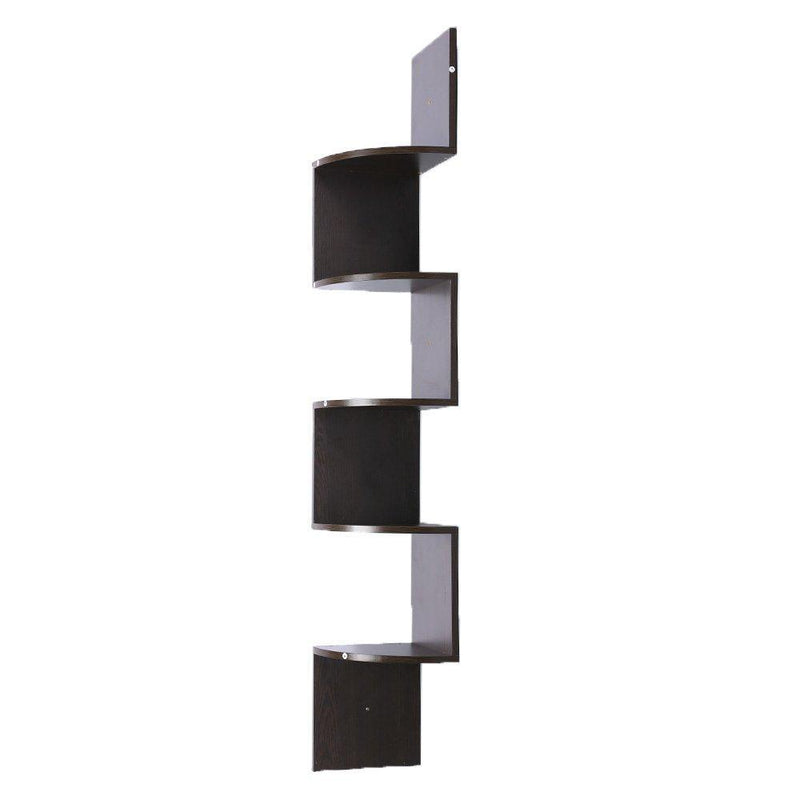 Sarantino 5-Tier Corner Wall Shelf Display Storage Shelves Dark Brown - John Cootes