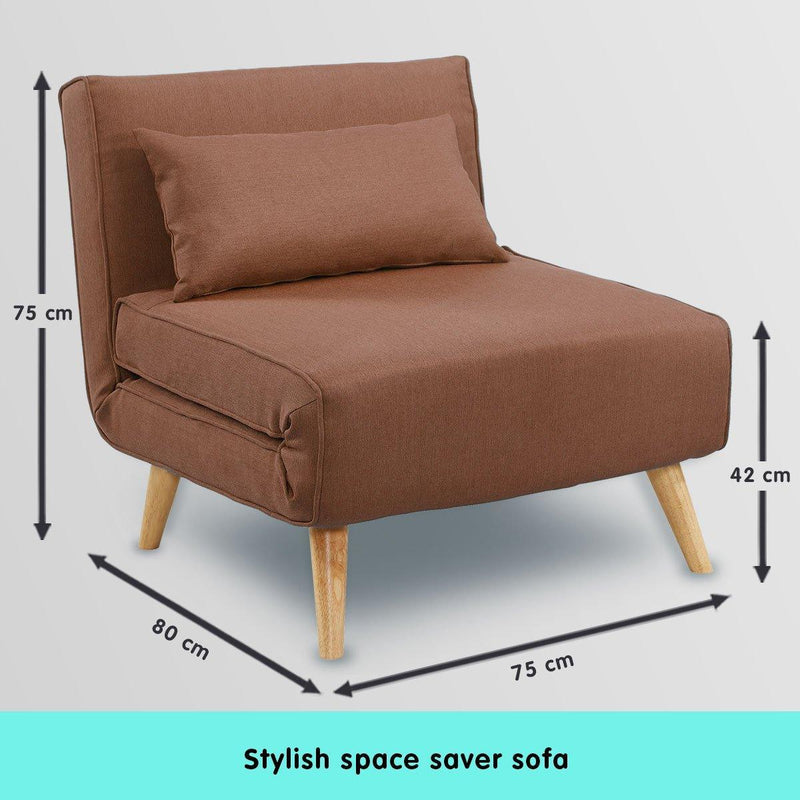 Sarantino Adjustable Chair Single Sofa Bed Faux Linen - Brown - John Cootes