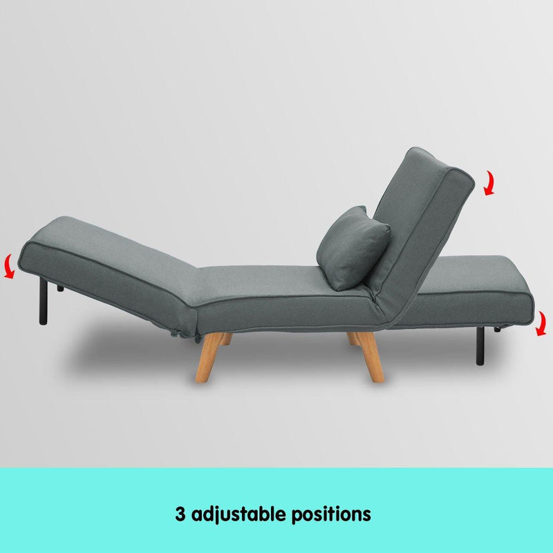 Sarantino Adjustable Chair Single Sofa Bed Faux Linen - Dark Grey - John Cootes