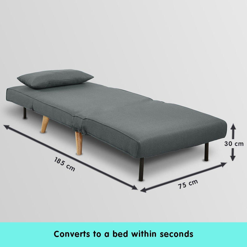 Sarantino Adjustable Chair Single Sofa Bed Faux Linen - Dark Grey - John Cootes
