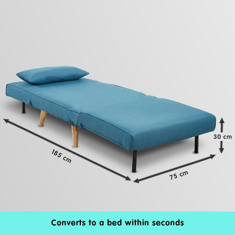 Sarantino Adjustable Corner Sofa 1 Seater Lounge Linen Bed Seat - Blue - John Cootes