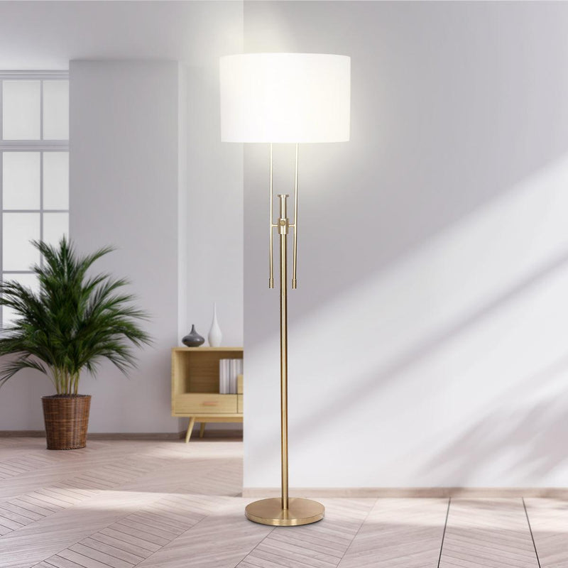 Sarantino Brushed Gold Height-Adjustable Metal Floor Lamp - John Cootes