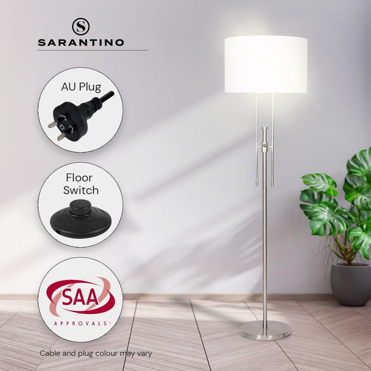 Sarantino Brushed Nickel Height-Adjustable Metal Floor Lamp - John Cootes