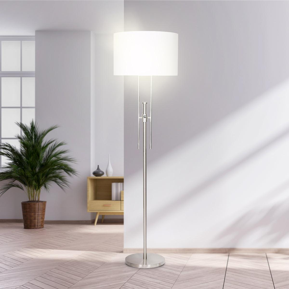 Sarantino Brushed Nickel Height-Adjustable Metal Floor Lamp - John Cootes