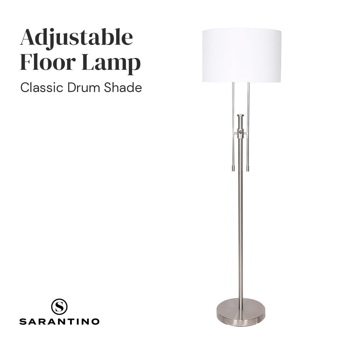 Sarantino Brushed Nickel Height-Adjustable Metal Floor Lamp - John Cootes