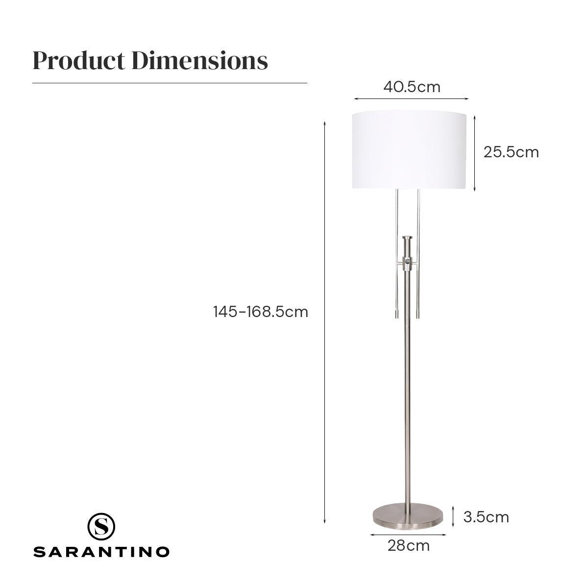 Sarantino Brushed Nickel Height-Adjustable Metal Floor Lamp - John Cootes