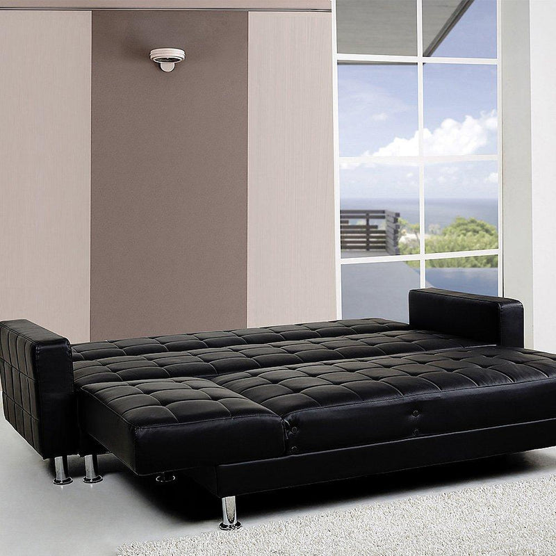 Sarantino Corner Faux Leather Sofa Bed Couch with Chaise - Black - John Cootes