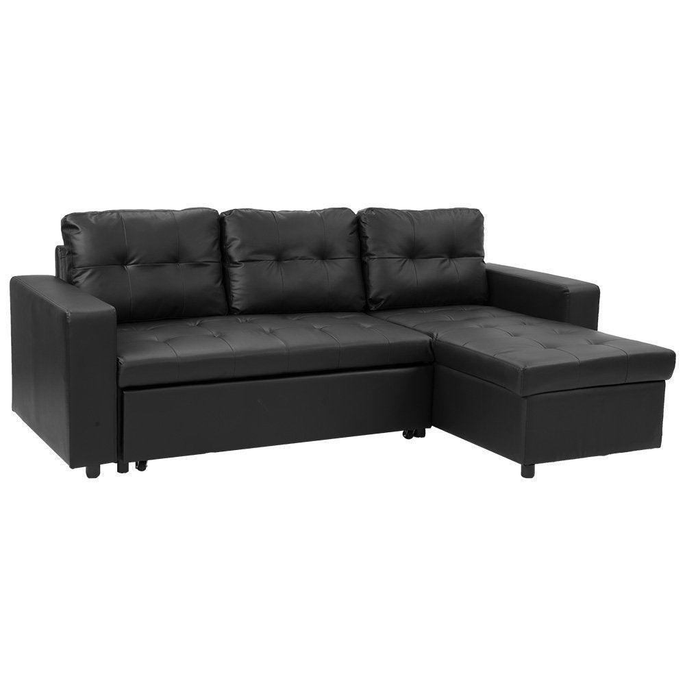 Sarantino Corner Sofa Bed Storage Chaise Couch Faux Leather Black - John Cootes