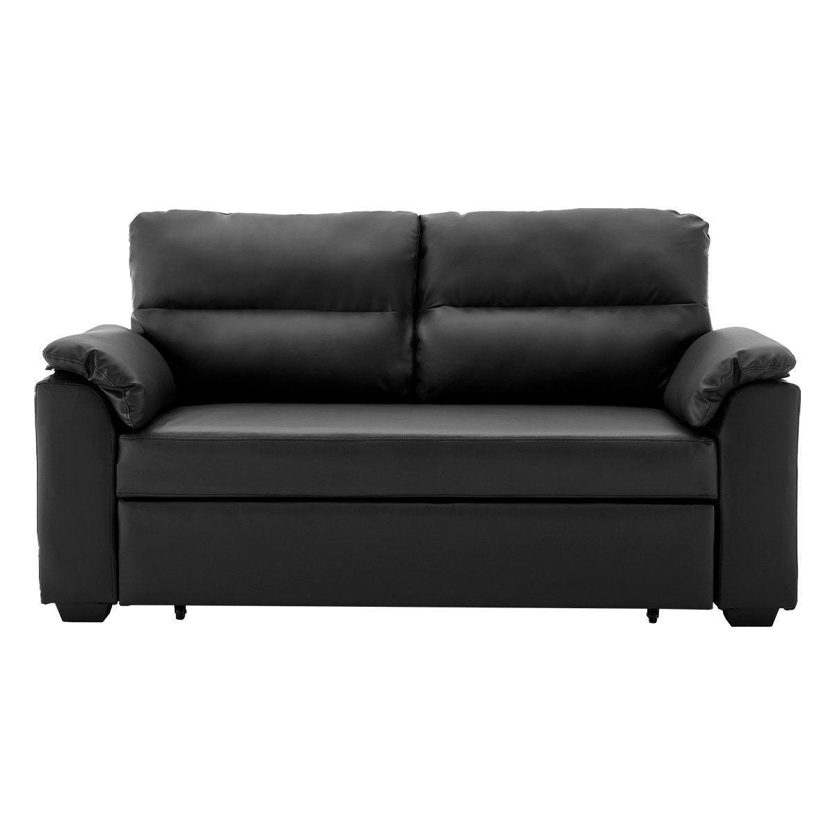 Sarantino Faux Leather Sofa Bed Couch Lounge - Black - John Cootes