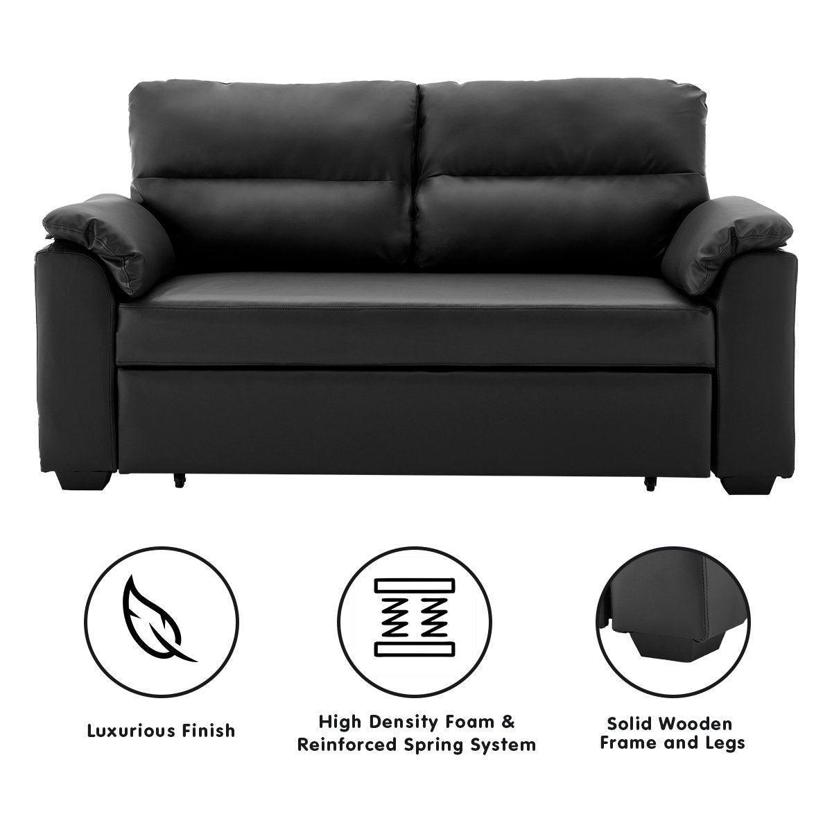 Sarantino Faux Leather Sofa Bed Couch Lounge - Black - John Cootes