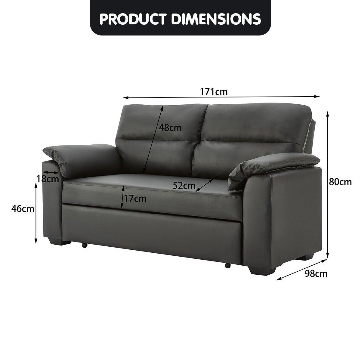 Sarantino Faux Leather Sofa Bed Couch Lounge - Black - John Cootes