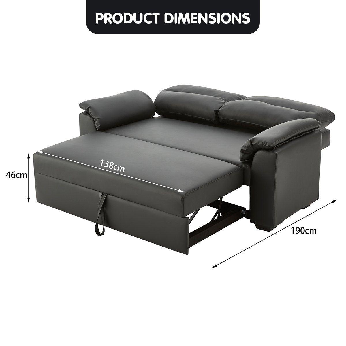 Sarantino Faux Leather Sofa Bed Couch Lounge - Black - John Cootes