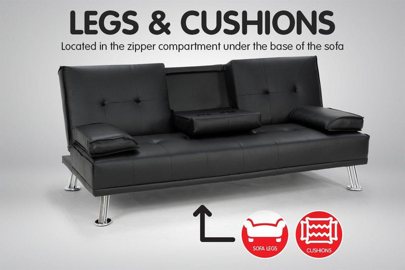 Sarantino Faux Leather Sofa Bed Lounge Furniture - Black - John Cootes
