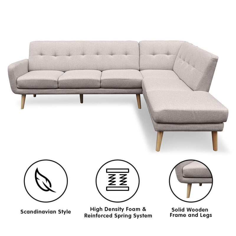 Sarantino Faux Linen Corner Sofa Lounge L-shaped Chaise Light Grey - John Cootes
