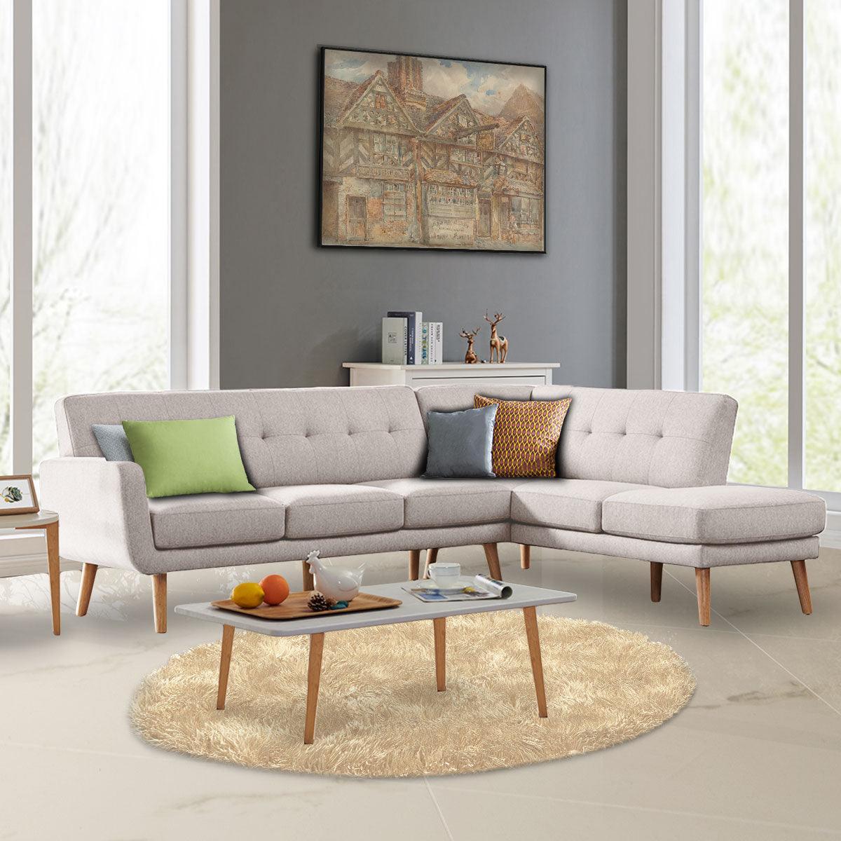 Sarantino Faux Linen Corner Sofa Lounge L-shaped Chaise Light Grey - John Cootes