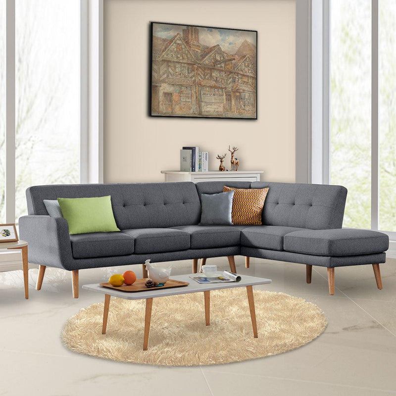 Sarantino Faux Linen Corner Sofa Lounge L-shaped with Chaise Dark Grey - John Cootes