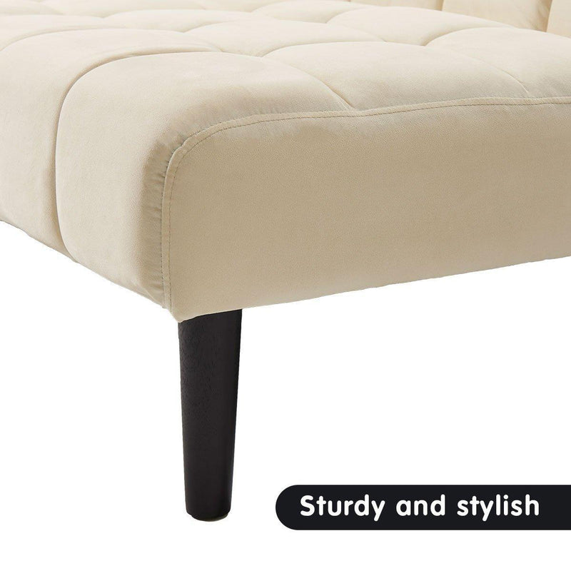 Sarantino Faux Suede Fabric Sofa Bed Furniture Lounge Seat Beige - John Cootes