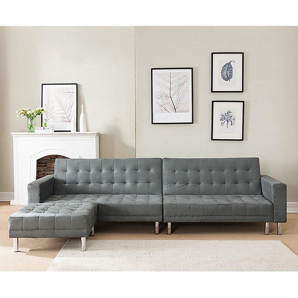 Sarantino Faux Velvet Corner Wooden Sofa Bed Couch with Chaise - Grey - John Cootes