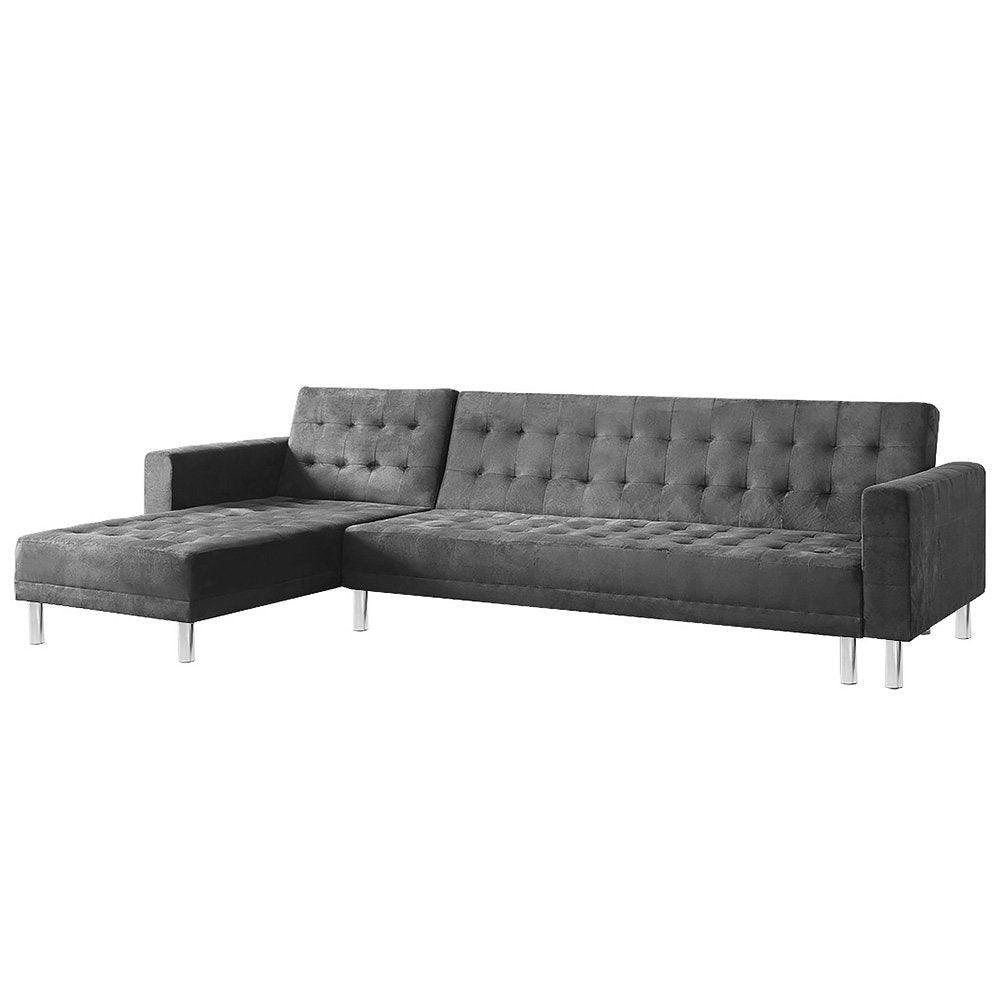 Sarantino Faux Velvet Corner Wooden Sofa Bed Couch with Chaise - Grey - John Cootes