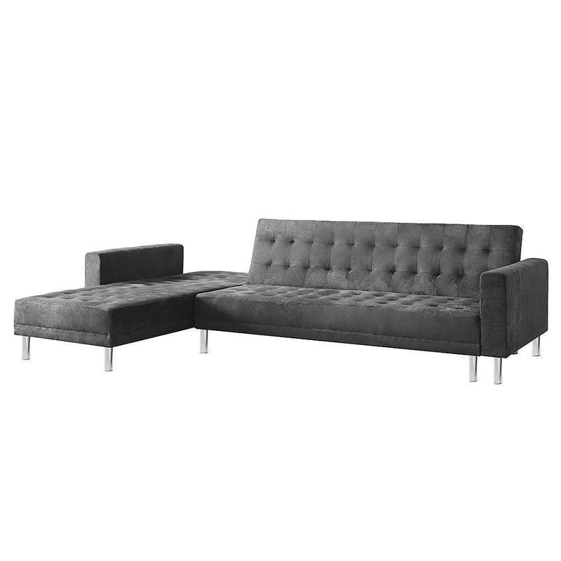 Sarantino Faux Velvet Corner Wooden Sofa Bed Couch with Chaise - Grey - John Cootes