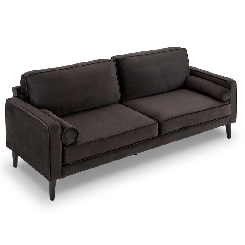 Sarantino Faux Velvet Sofa Bed Couch Furniture Lounge Suite - Black - John Cootes
